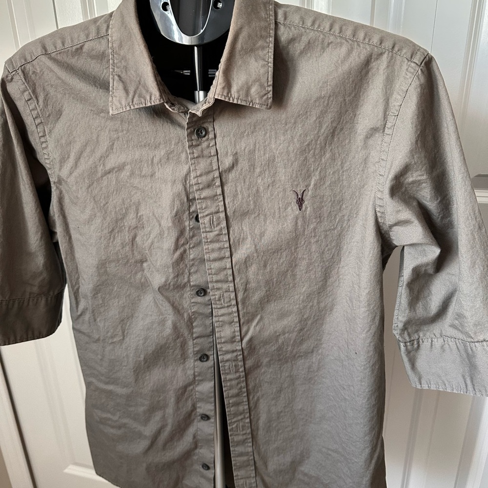 All Saints Taupe Button-Down Shirt